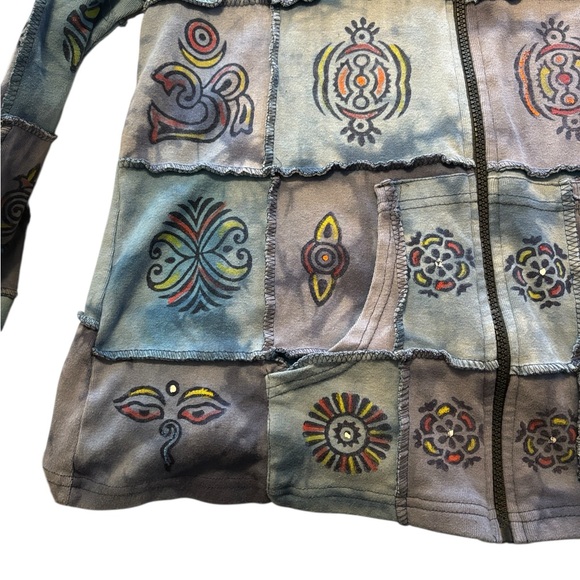 Rising International Multicolor Patchwork Zip Up Jacket M Crunchy Granola Girl - Picture 4 of 6